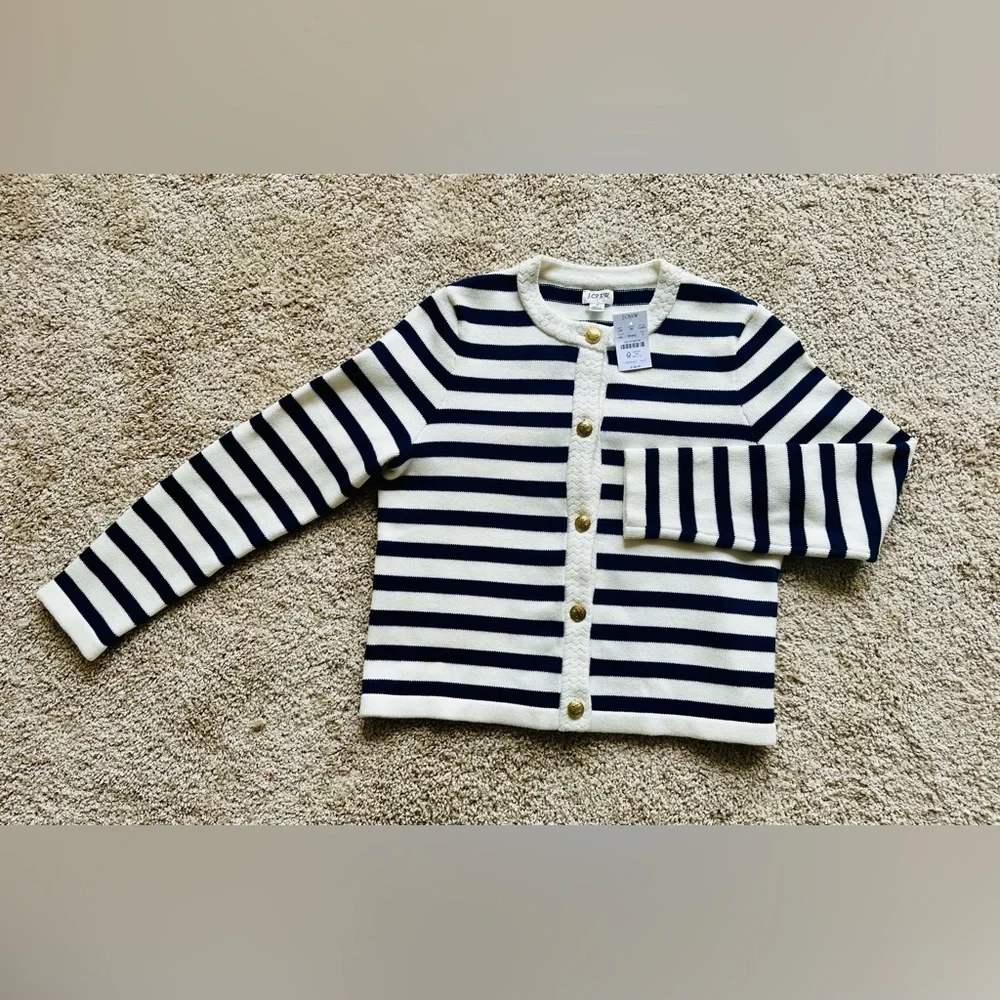 NWT J. Crew Navy and White Striped Cardigan - Picture 5 of 7